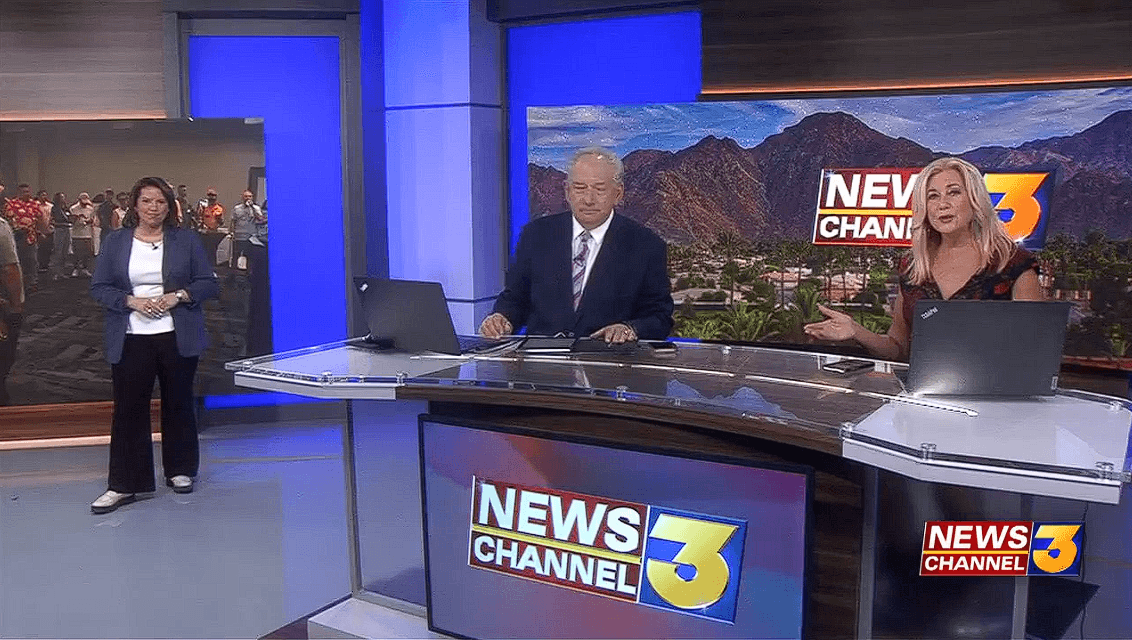 KESQ News Channel 3 studio — anchors at the desk with the NEWS CHANNEL 3 logo, reporting on the PS/NExT Summit 2026 kick-off.
